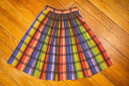 50s 60s Rainbow Plaid Skirt | 25"