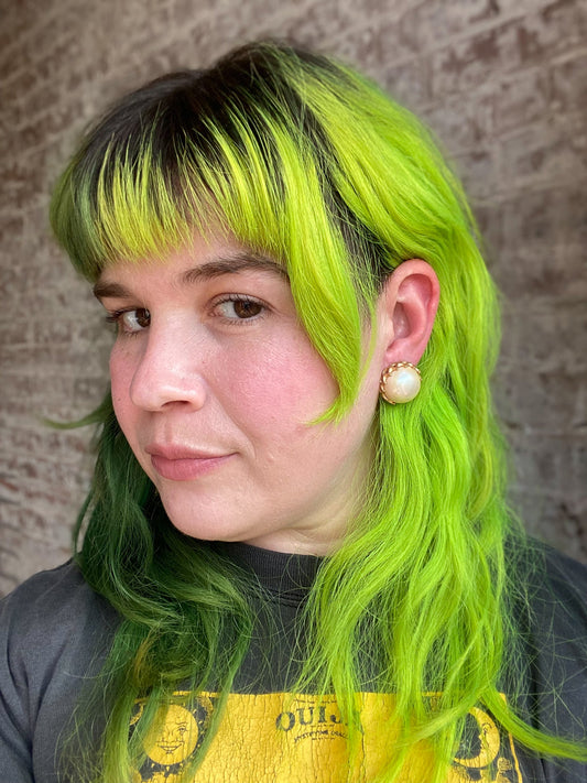 Large Domed Pearl Gold Bordered Earrings