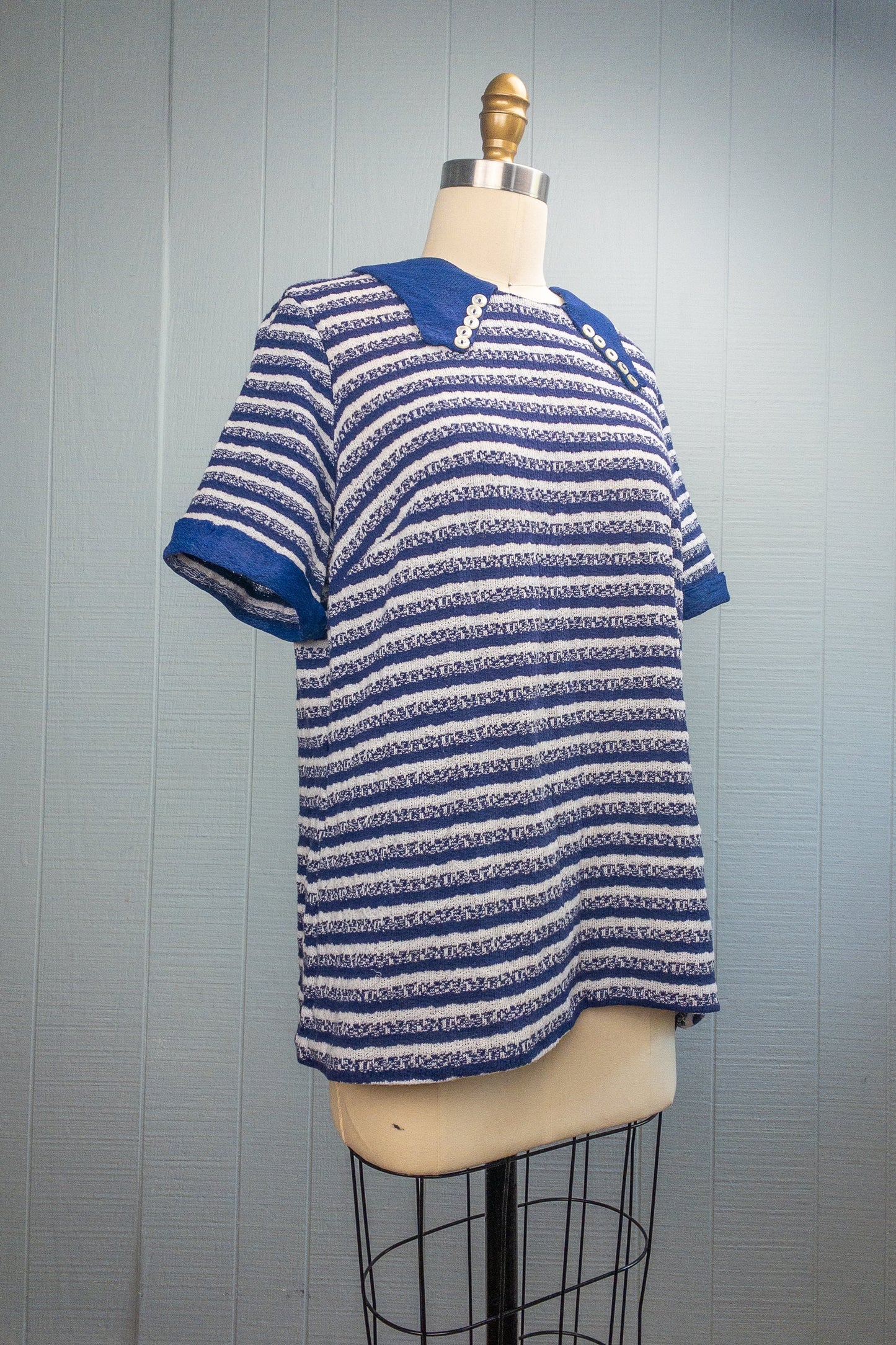 70's Navy Space Dye Striped Pullover | XL