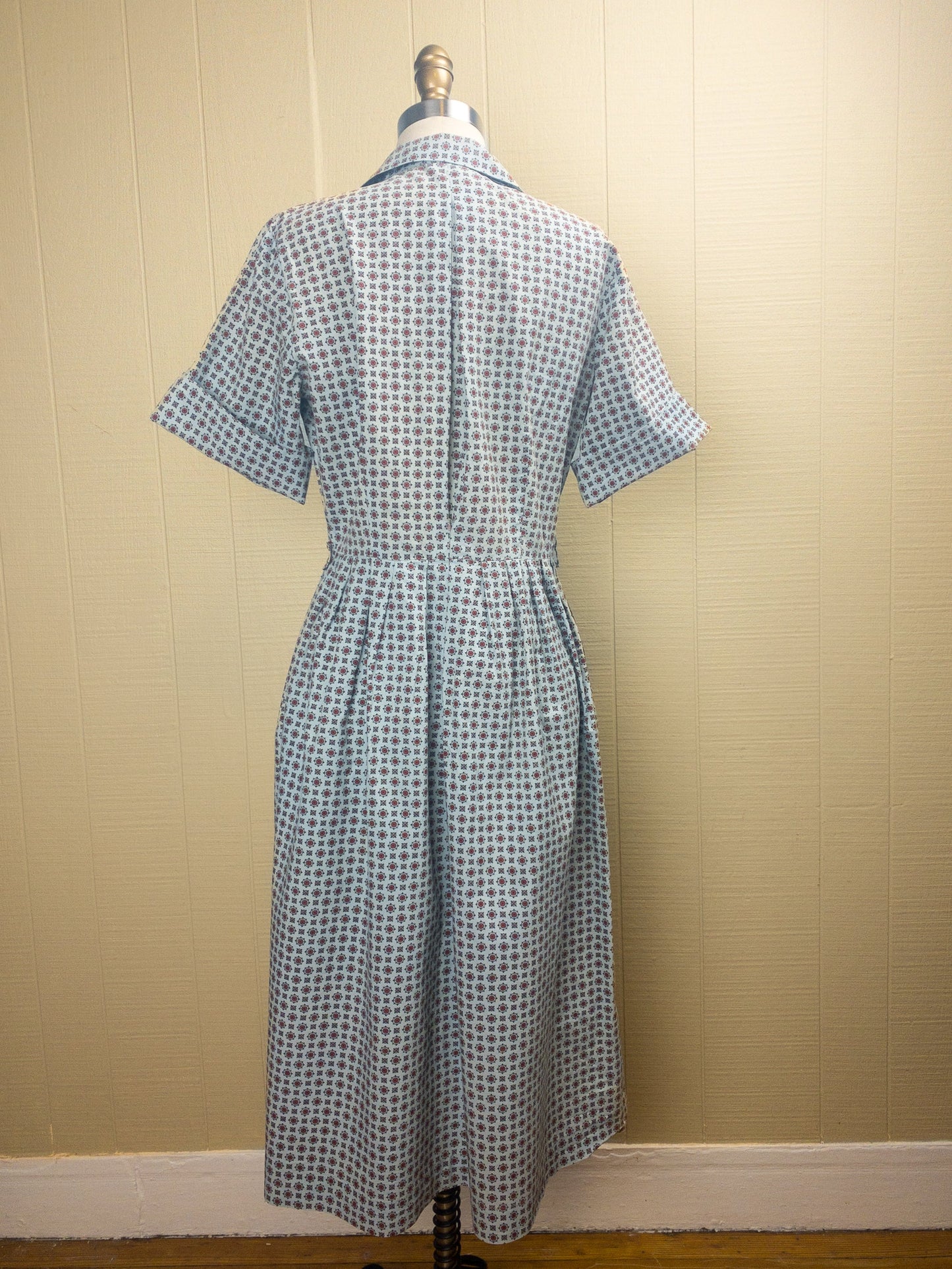 50s Pale Blue Ditsy Shirt Dress M/L