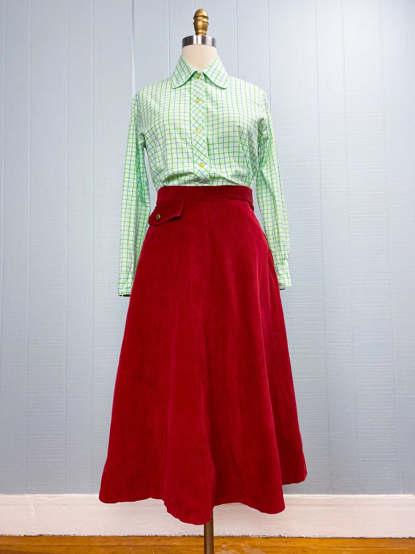 40's 50's Red Corduroy A-line Skirt | W: 24" | Knee Length "Koret of California"
