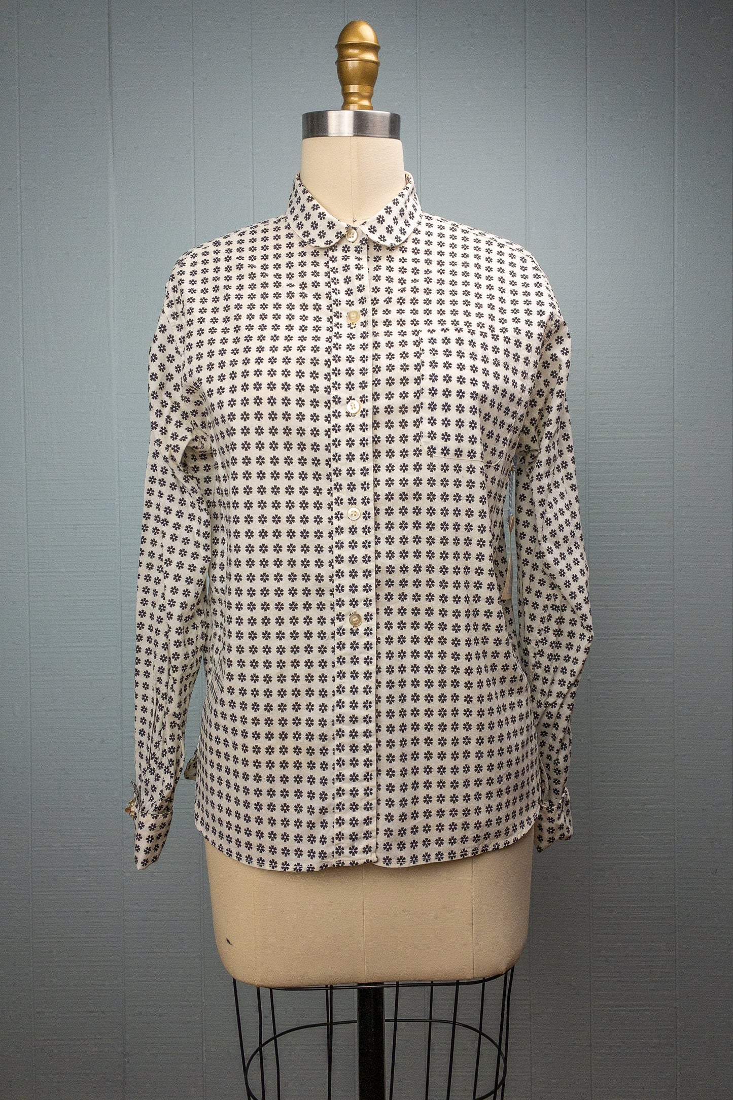 60's Black & White Flower Shirt | M