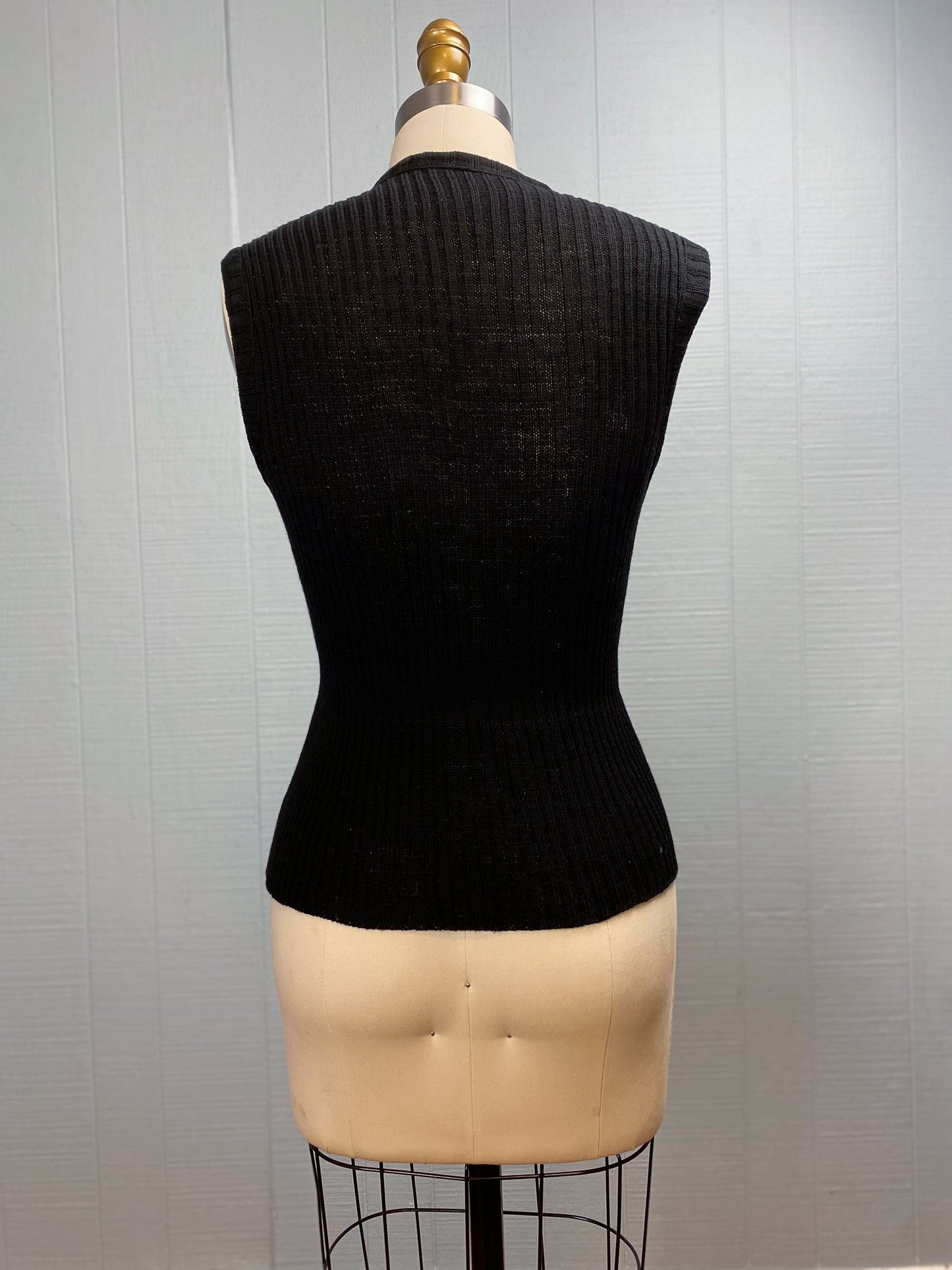 60's 70's Red Suede & Black Sweater Ribbed V Neck Vest | S/M