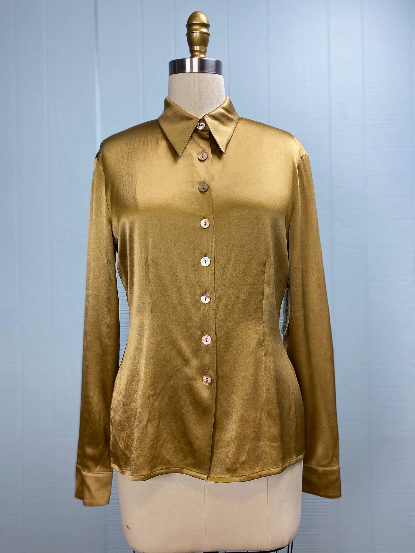 Gold Liquid Metallic Silk Hourglass Blouse Spearpoint Collar Renato Nucci