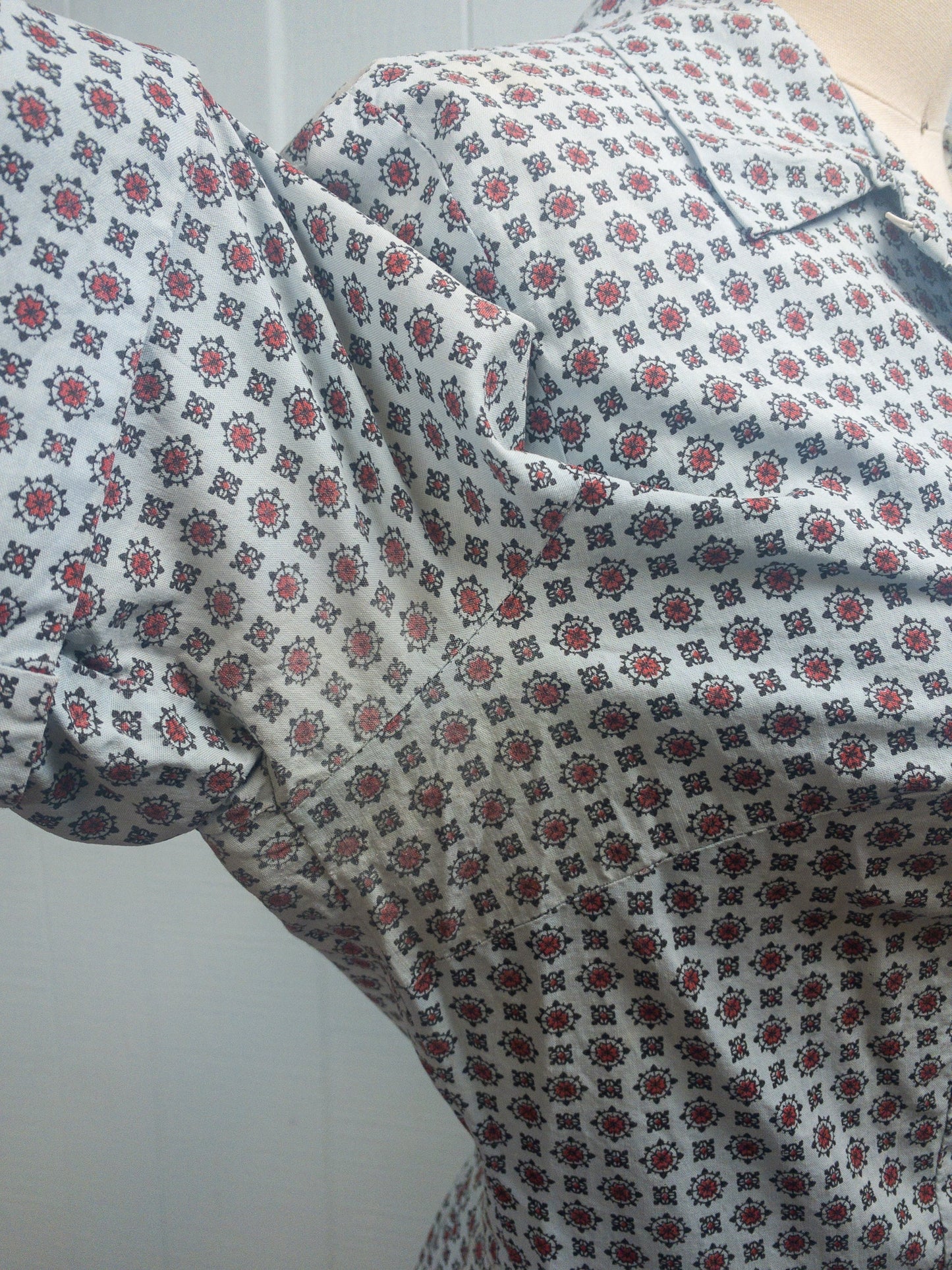 50s Pale Blue Ditsy Shirt Dress M/L