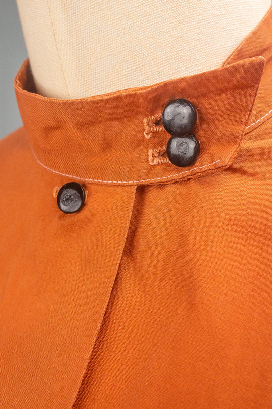 40s 50s Clay Orange Stand Collar Blouse | M