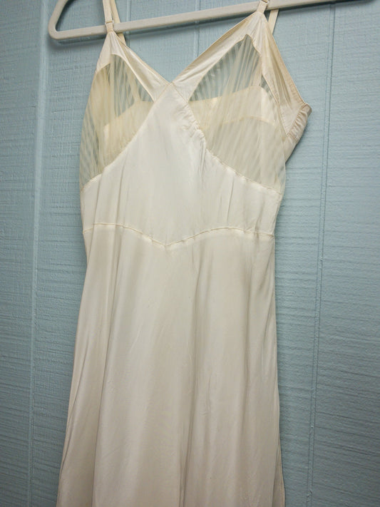 50's White Bias Cut Striped Sheer Slip | XXS/XS