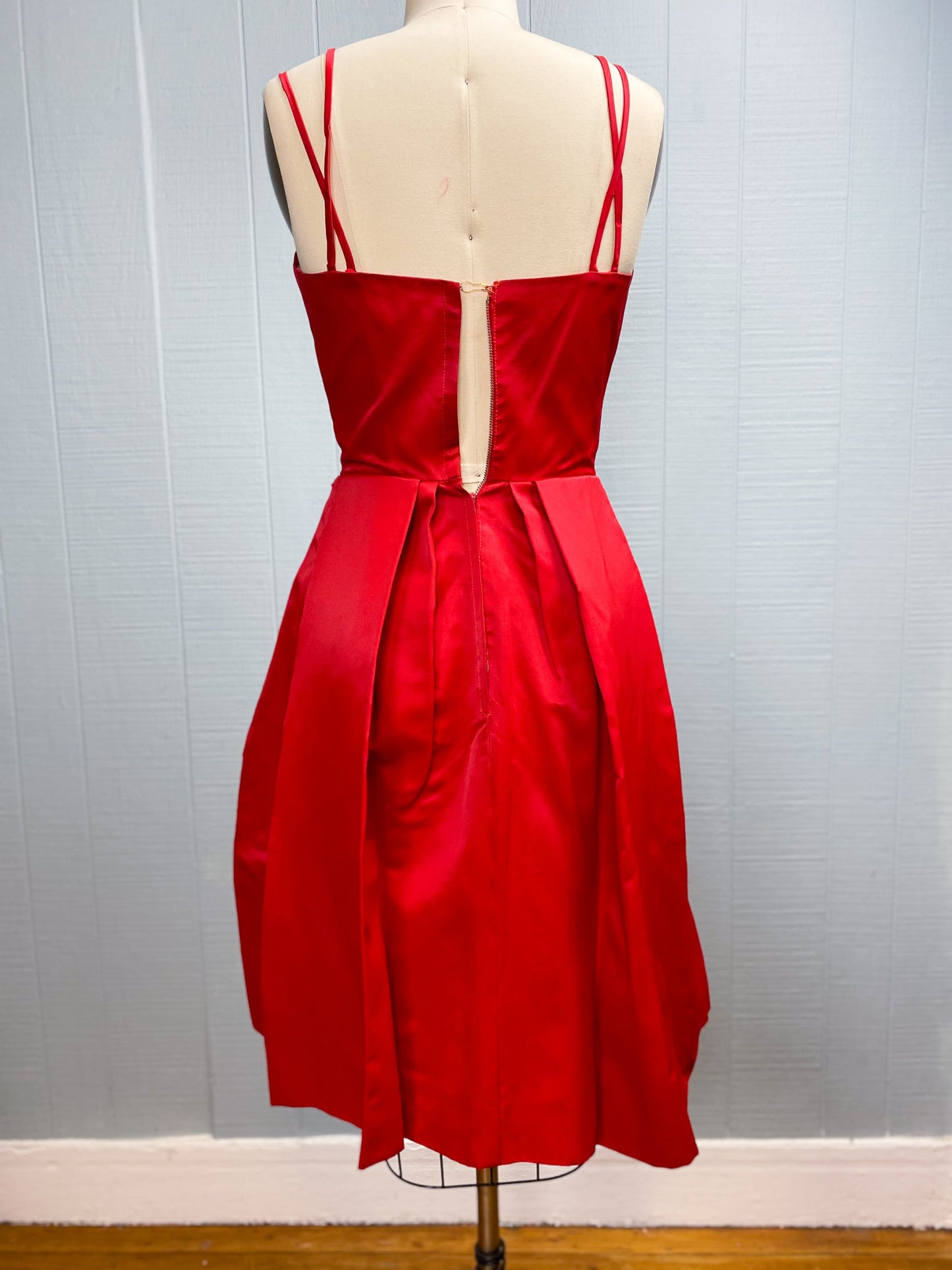 50s 60s Red Tulip Dress | XXS/XS