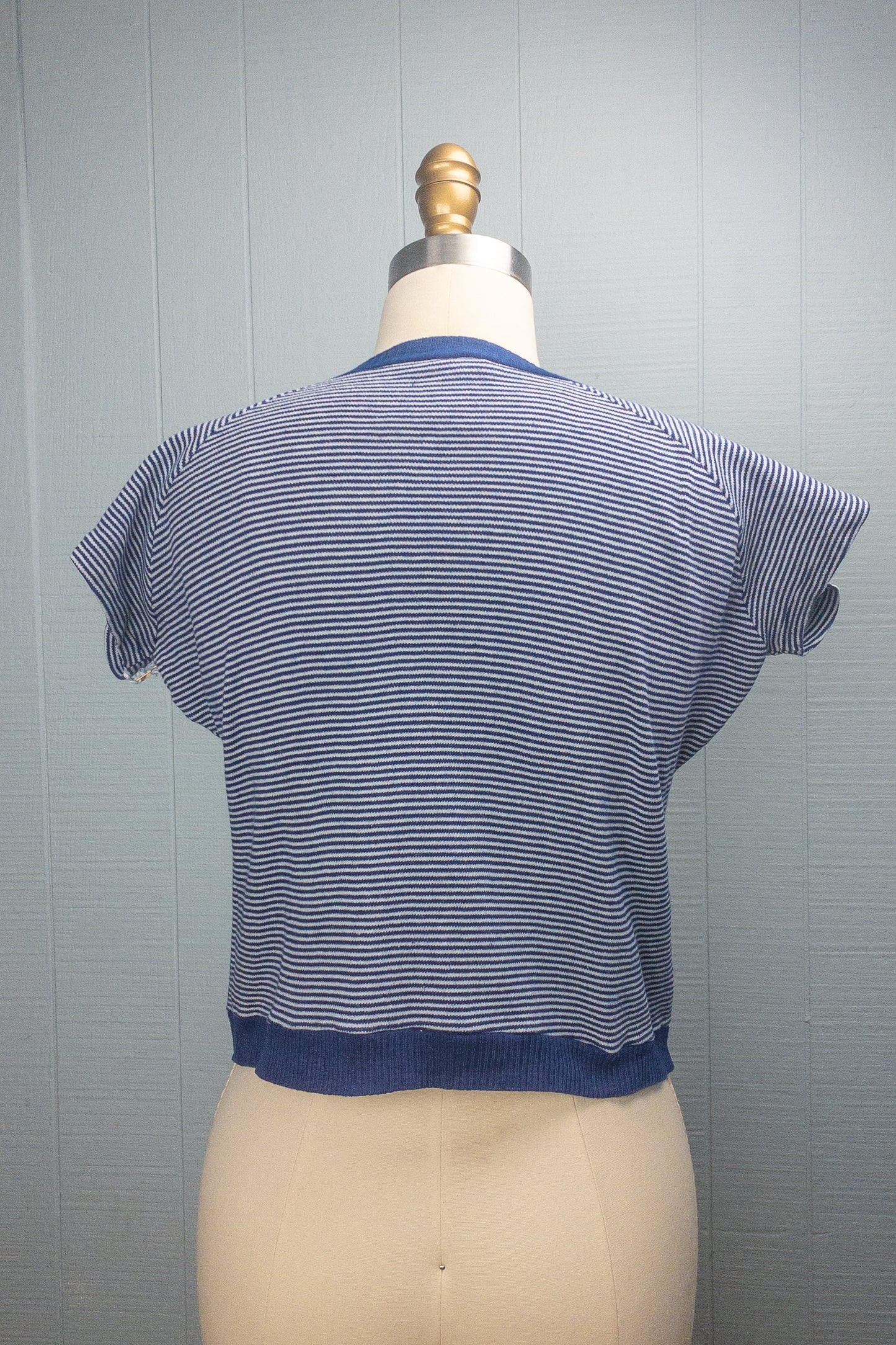 50's Navy Striped Raglan Ringer V Neck Sweater
