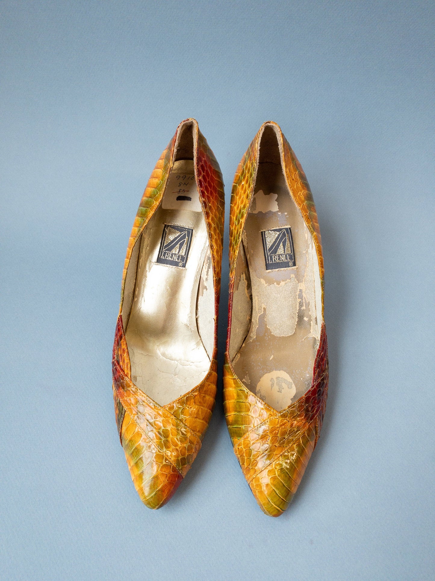 80's Orange Snakeskin High Heel Pumps | 8N 7.5