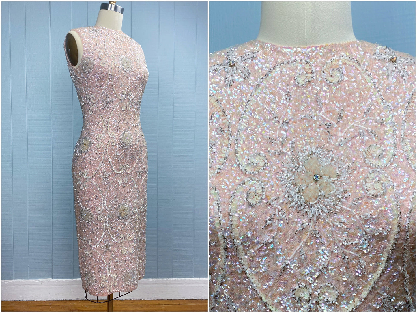 60s Beaded Pink Knit Dress