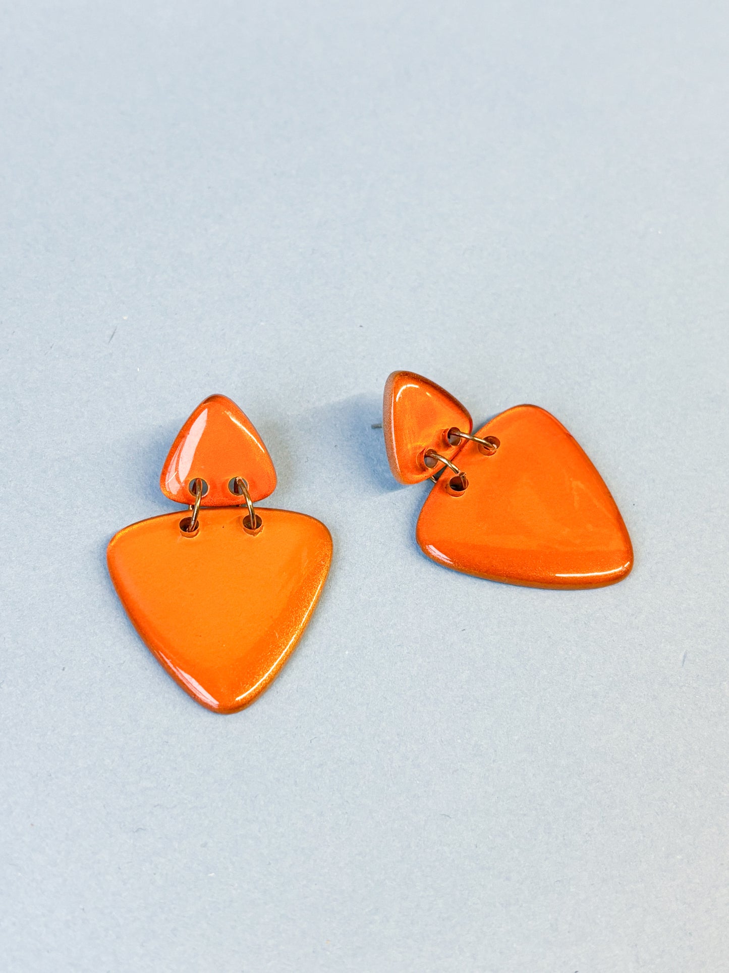 Burnt Orange Guitar Pick Dangle Pierced Earrings