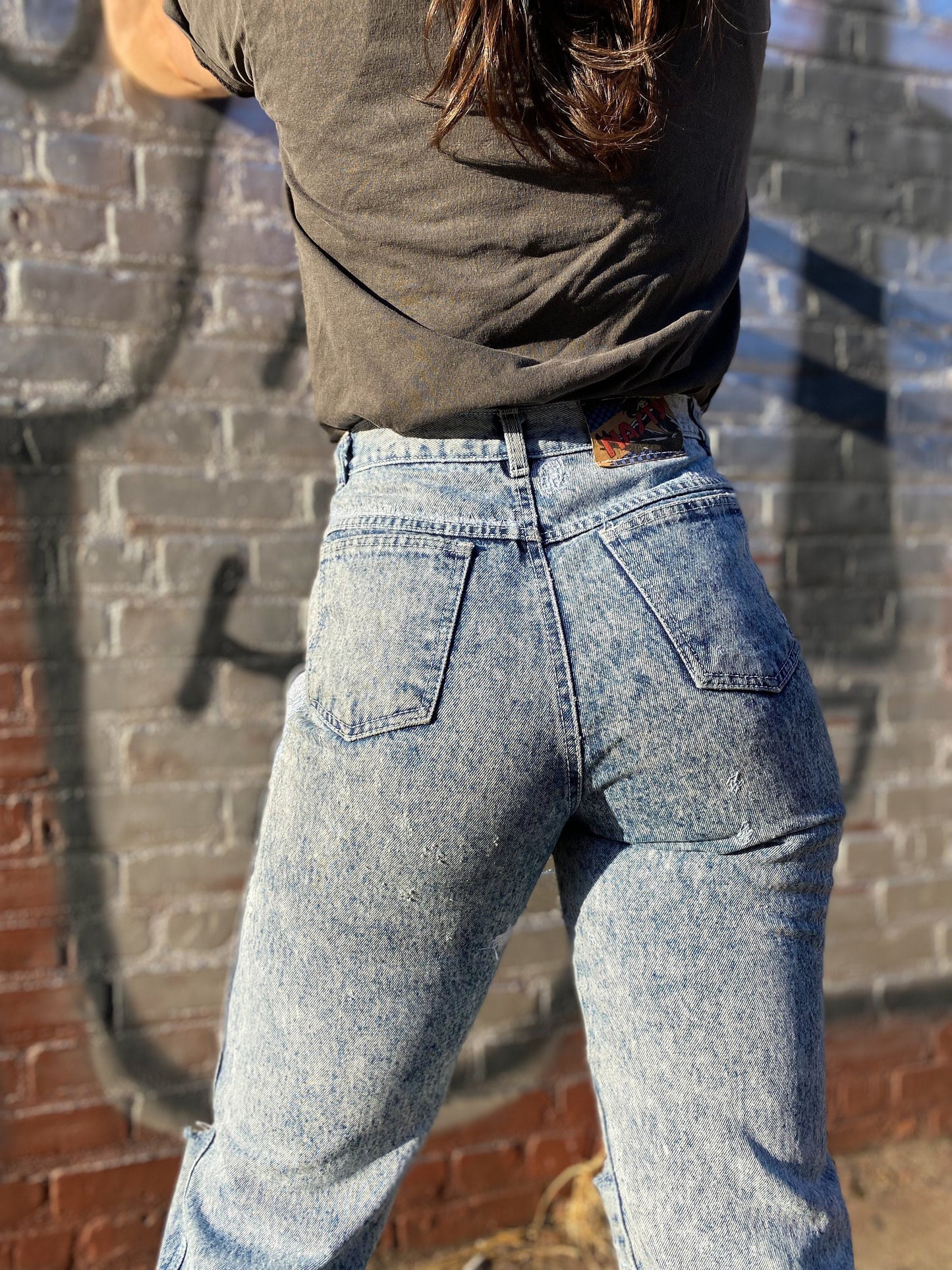 80's 90's Acid Wash | W28" | "Nasty" Mom Jean Busted Ripped Knee