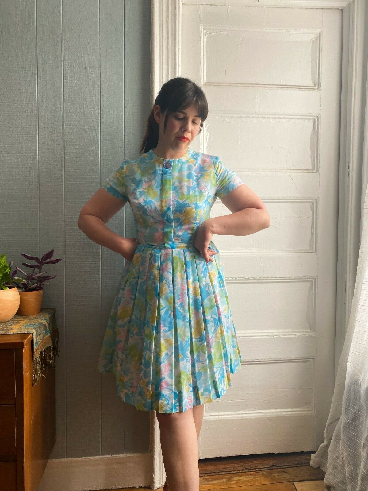 60's Watercolor Floral Pastel Dress