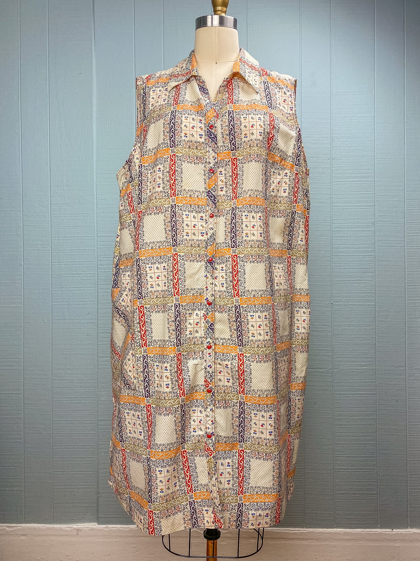 60's Patchwork Snap Front Dress | XL/XXL