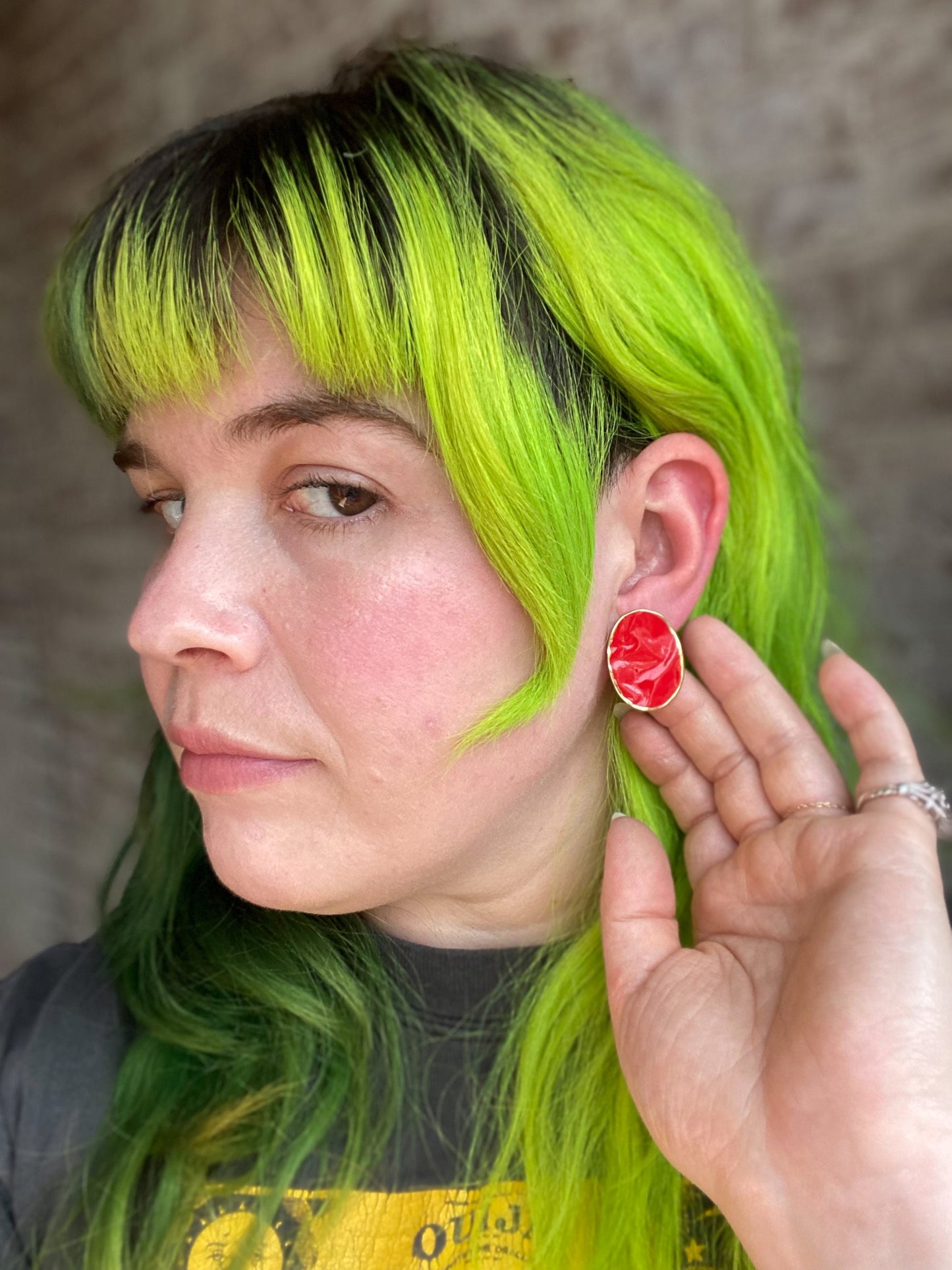 80's Red Crinkle Earrings