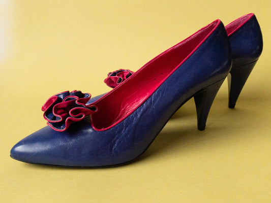 80s Magenta and Blue Leather Heels | 9