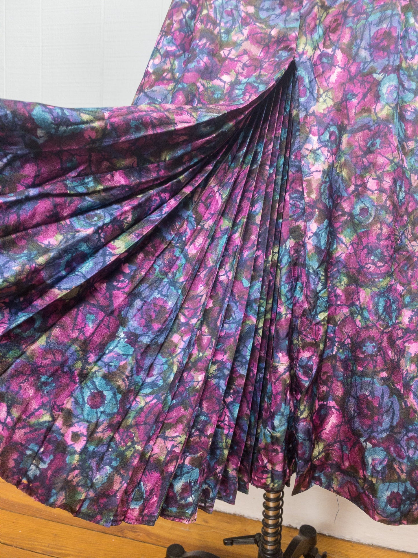 50's Purple Abstract Floral Dress | M/L