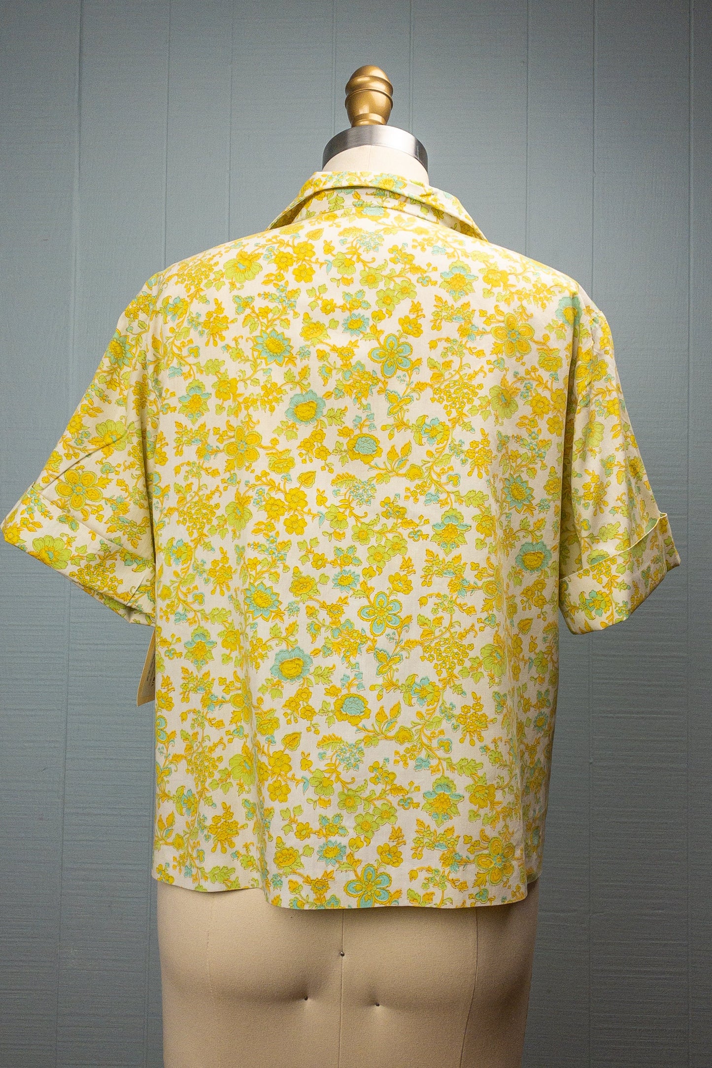 60's Lemon Lime Floral Button Shirt | M/L