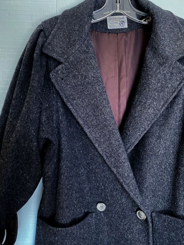 80's Charcoal Wool Overcoat | XL