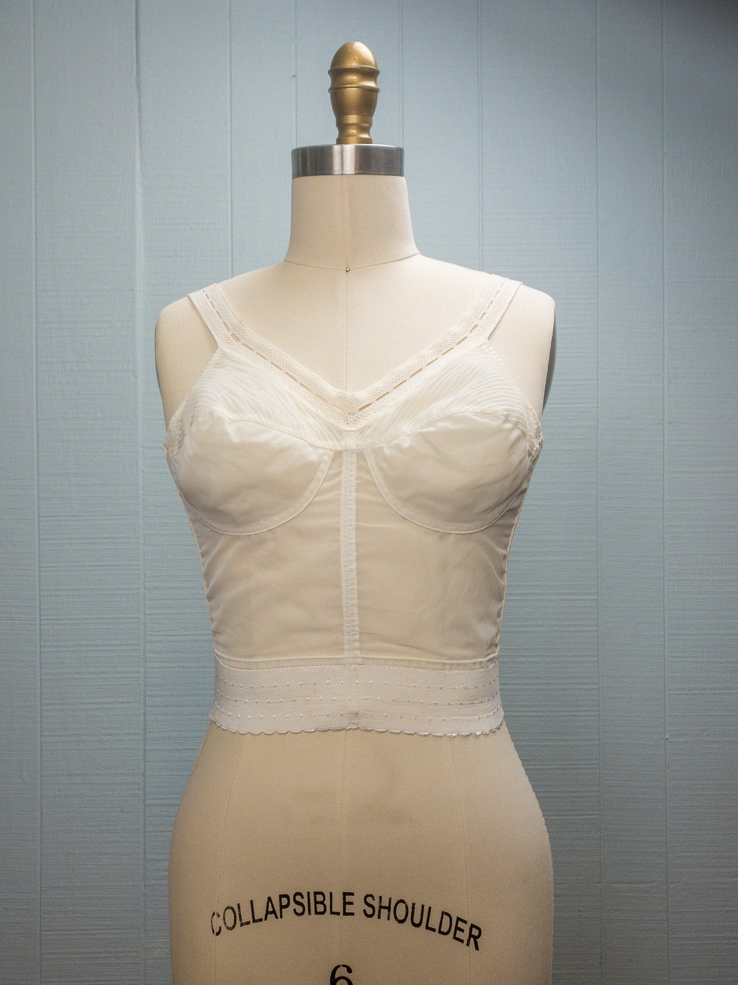 50's 60's Ivory Long Line Bustier Mesh Bullet Bra