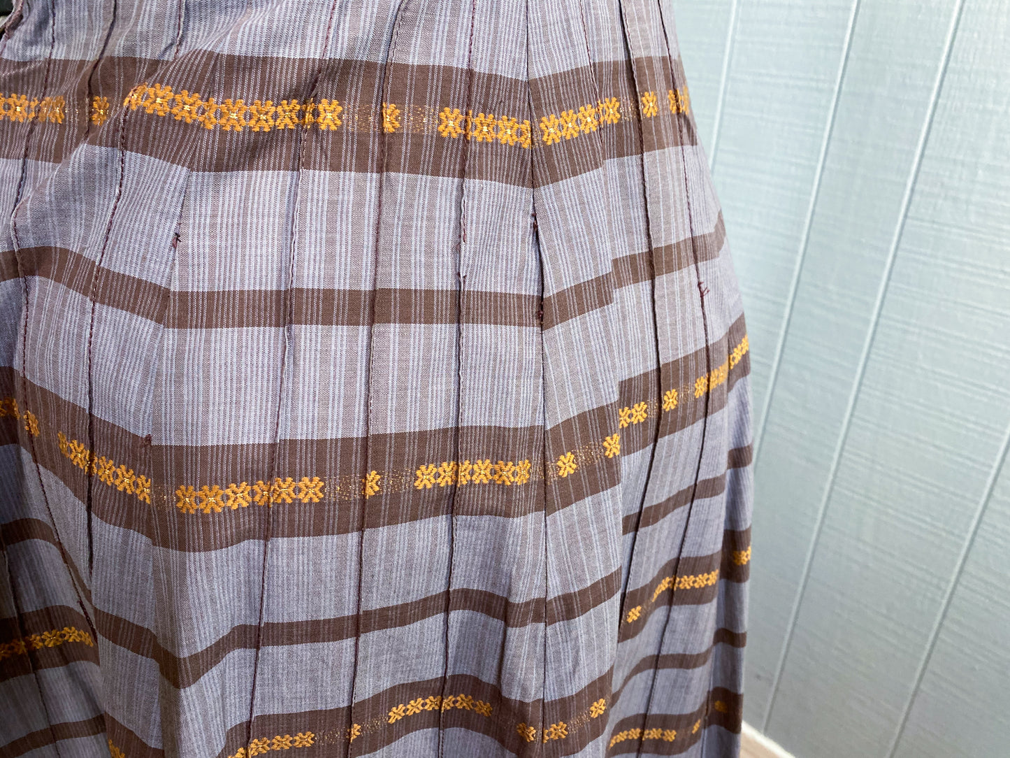 40's 50's Striped Grey Copper Party Dress | S/M