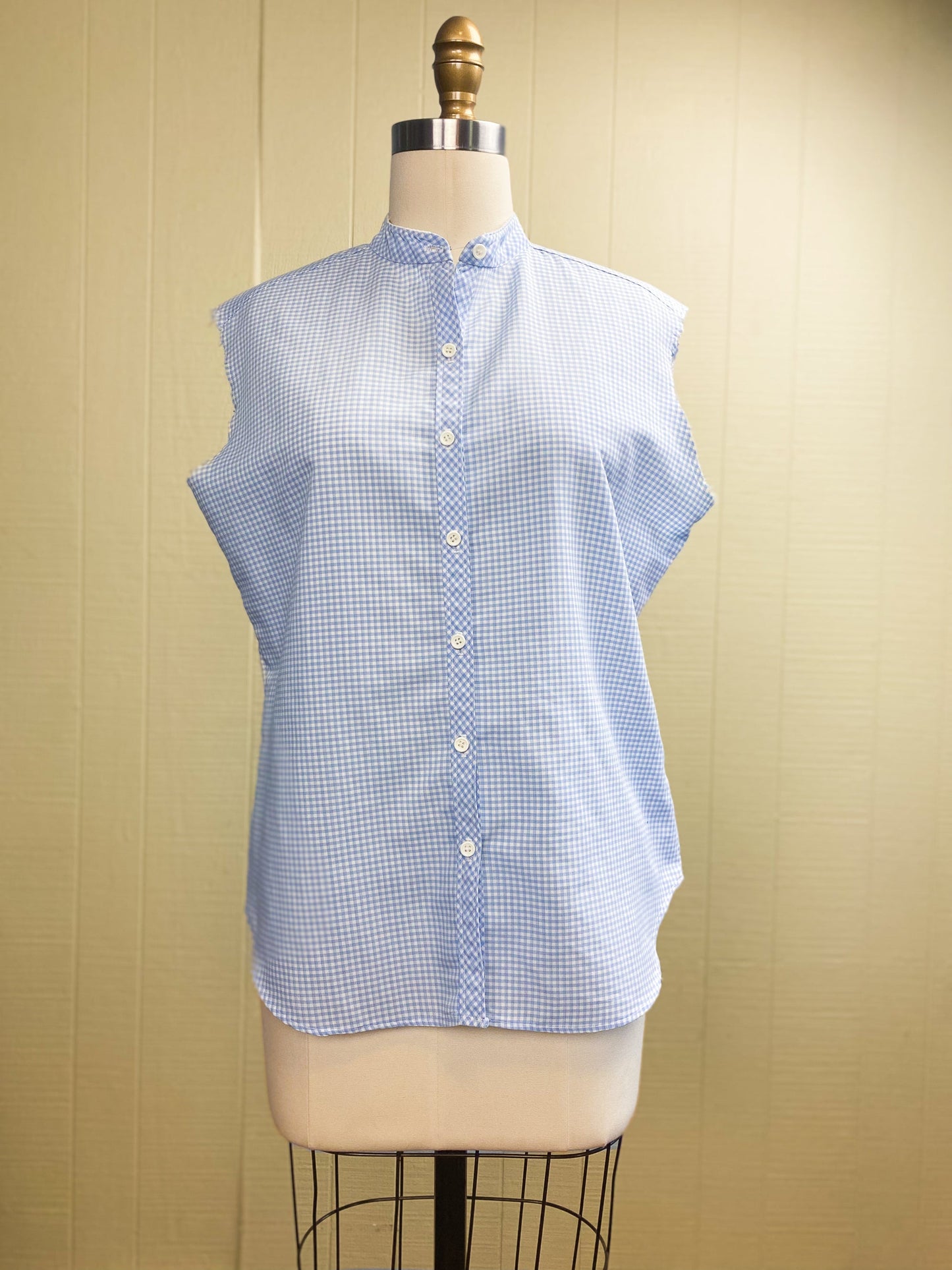 80's Blue Gingham Summer Picnic Shirt | M/L