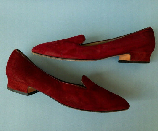 80's FERRAGAMO Wine Red Suede Loafers | 8.5