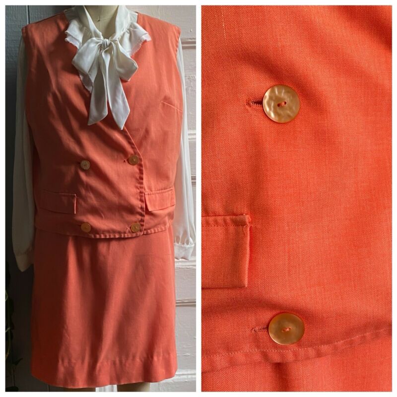 50s 60s Coral Vest & Skirt Set