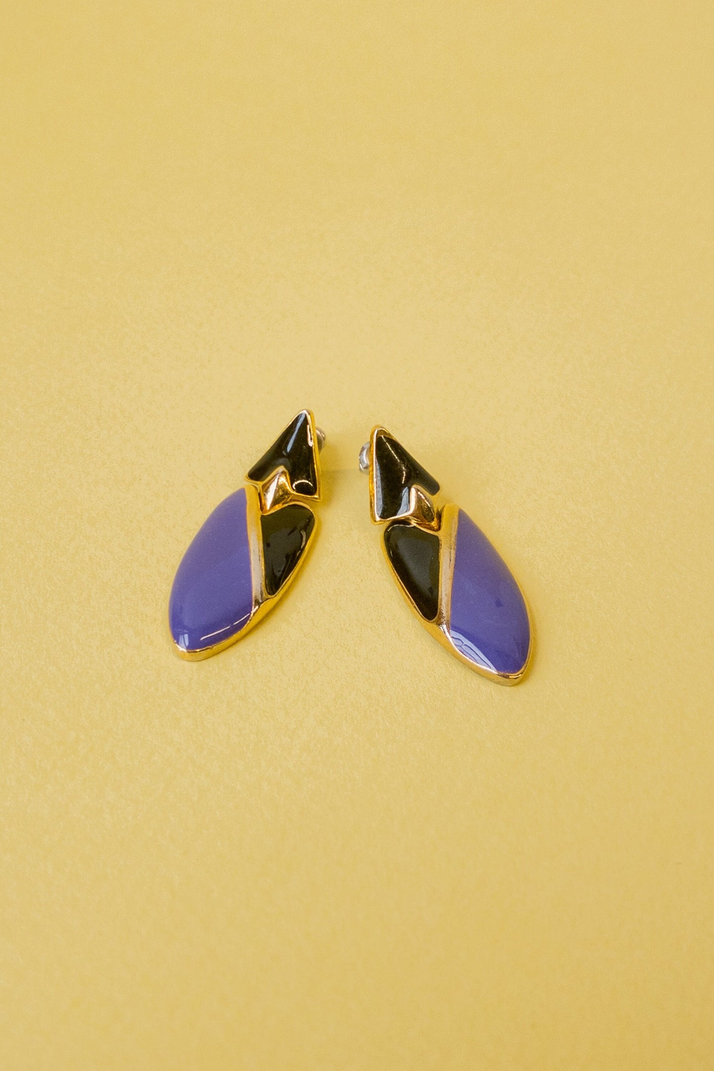 Enamel Black Purple Colorblock Earrings