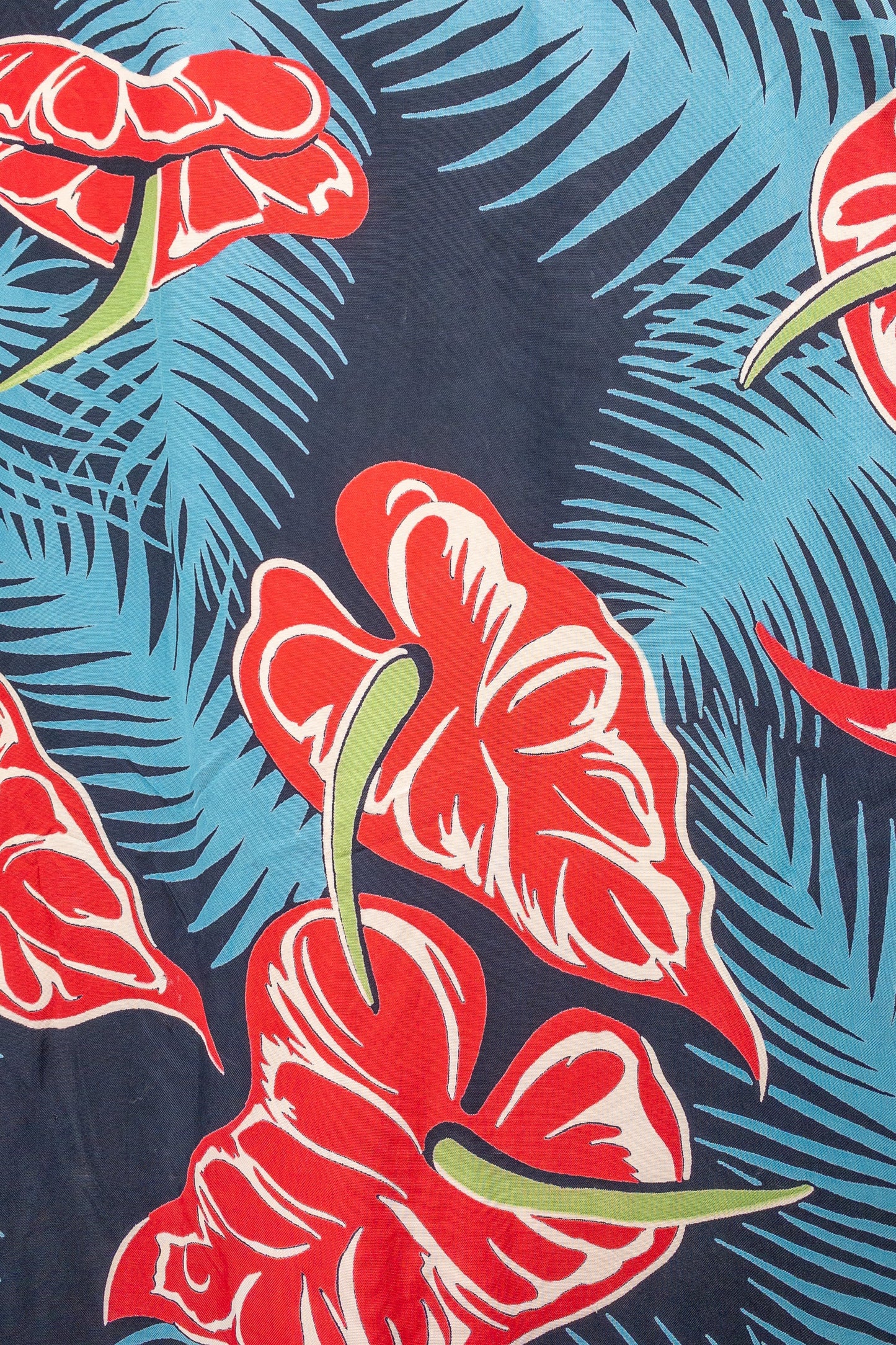 60's Hawaiian Silky Shirt Blue/Red