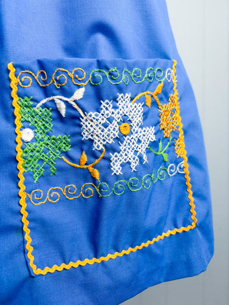 60's 70's Royal Blue Embroidery Ricrac Sleeveless Smock Top