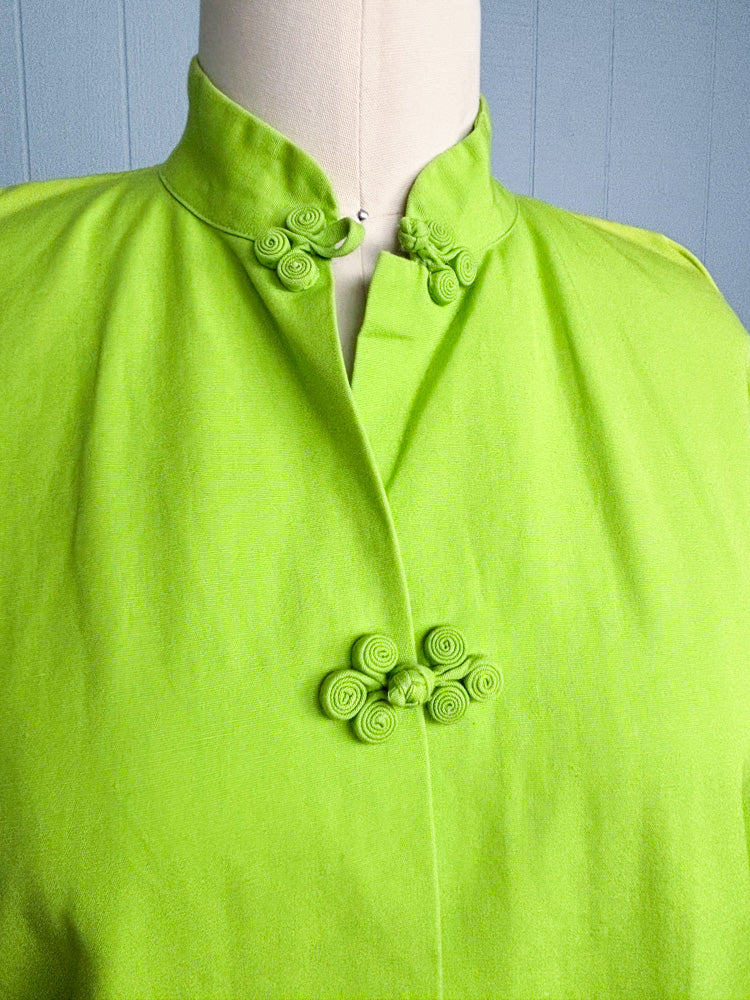 60's Neon Lime Green Cheongsam Mao Collar Jacket