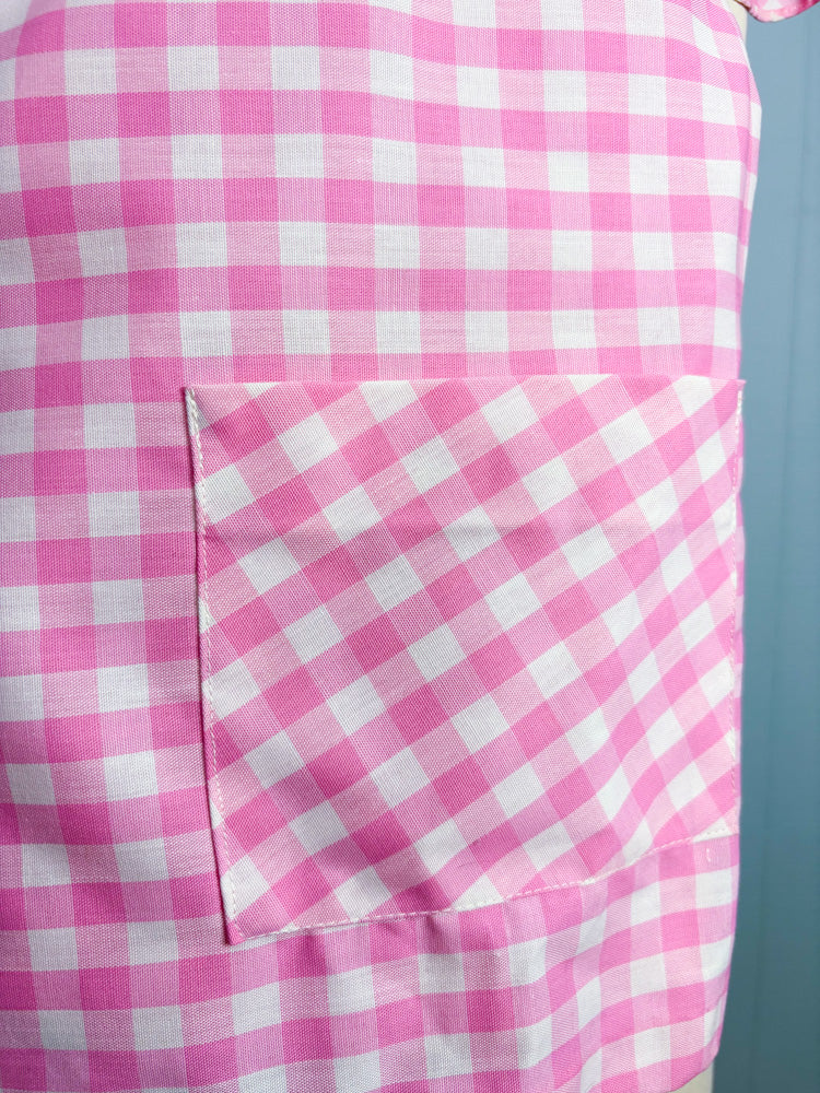 60's Barbie Pink Gingham Check Daisy Smock Blouse