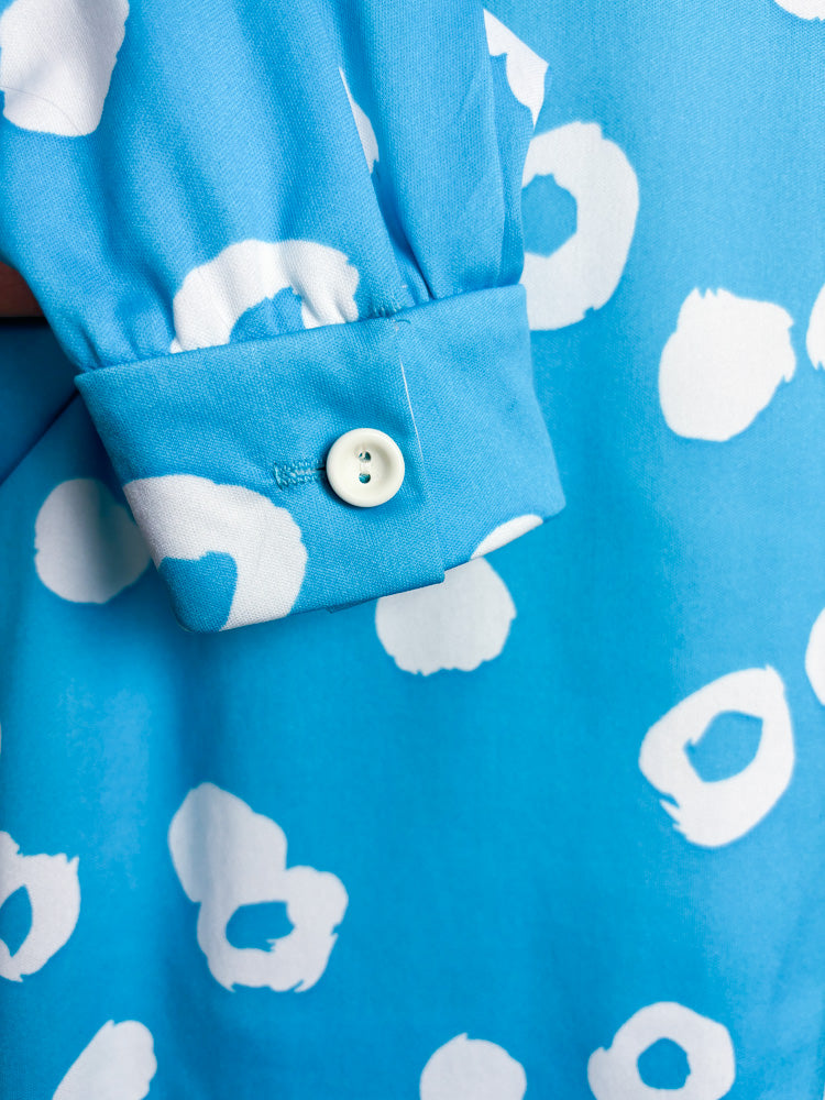 70's Bright Blue White Splotch Shirt & Pant Set