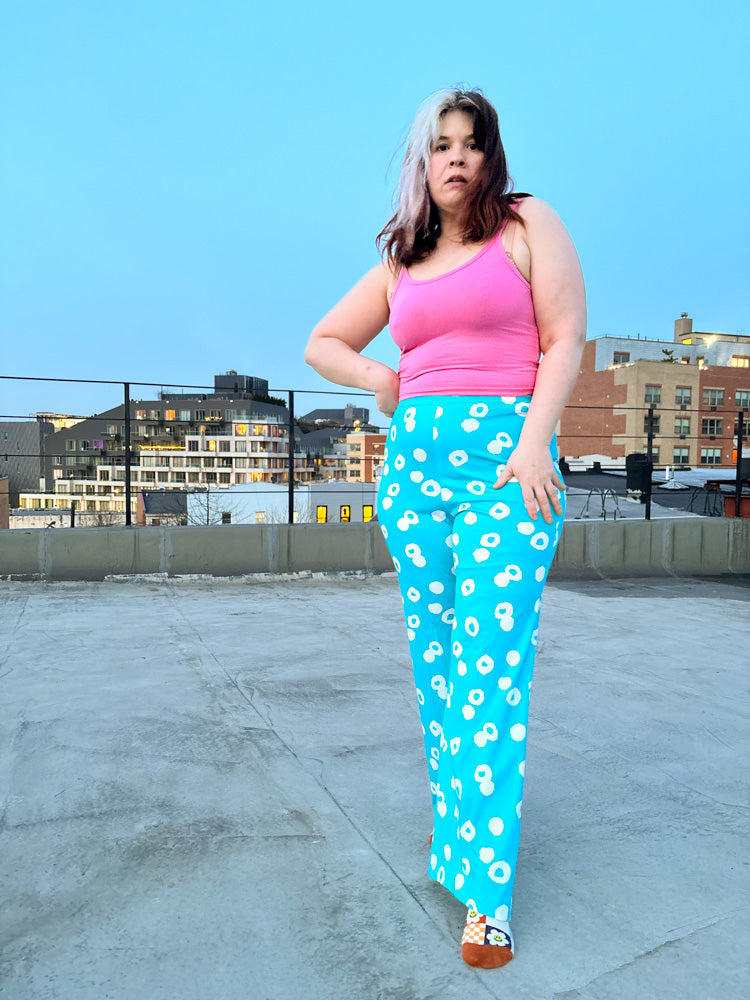 70's Bright Blue White Splotch Shirt & Pant Set