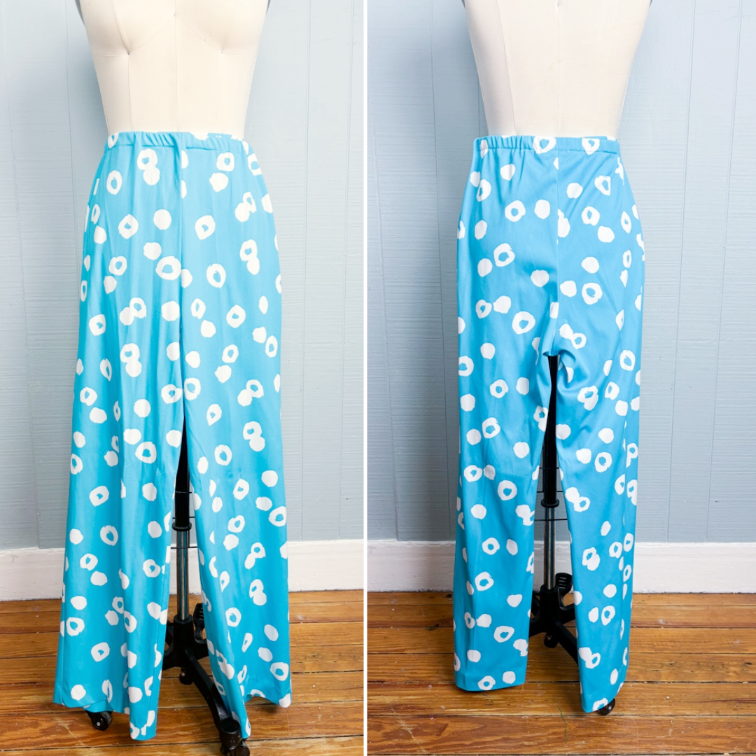 70's Bright Blue White Splotch Shirt & Pant Set