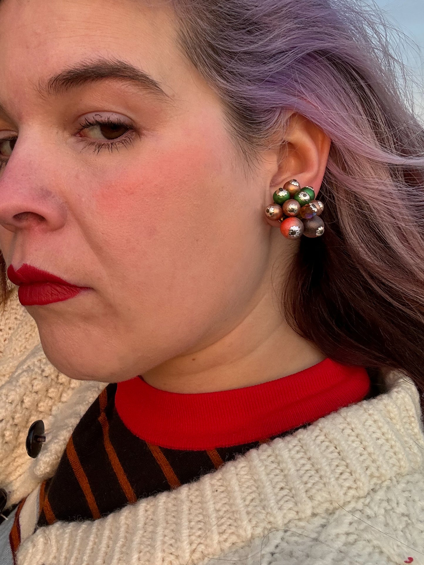 60's Christmas Bauble Clip on Earrings