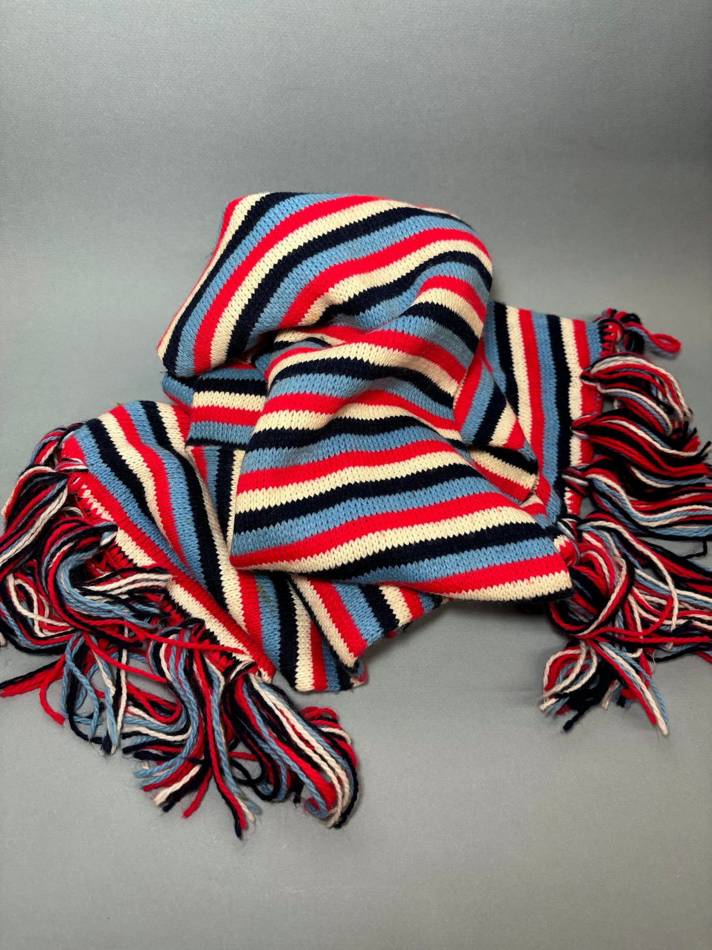 70's Red White & Blue Stripe Knit Winter Scarf