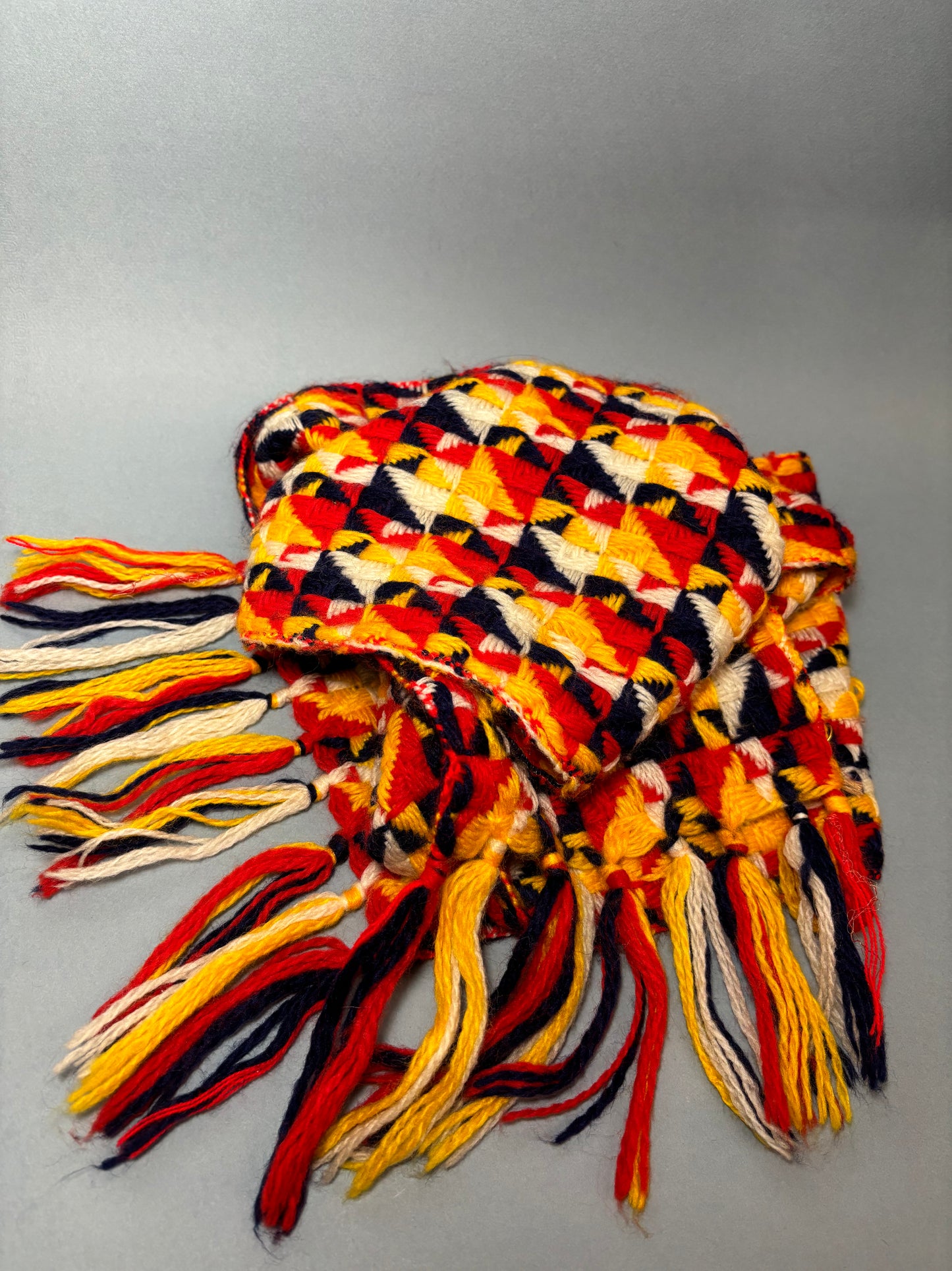 60's 70's Red Navy & Yellow Pinwheel Knit Winter Scarf