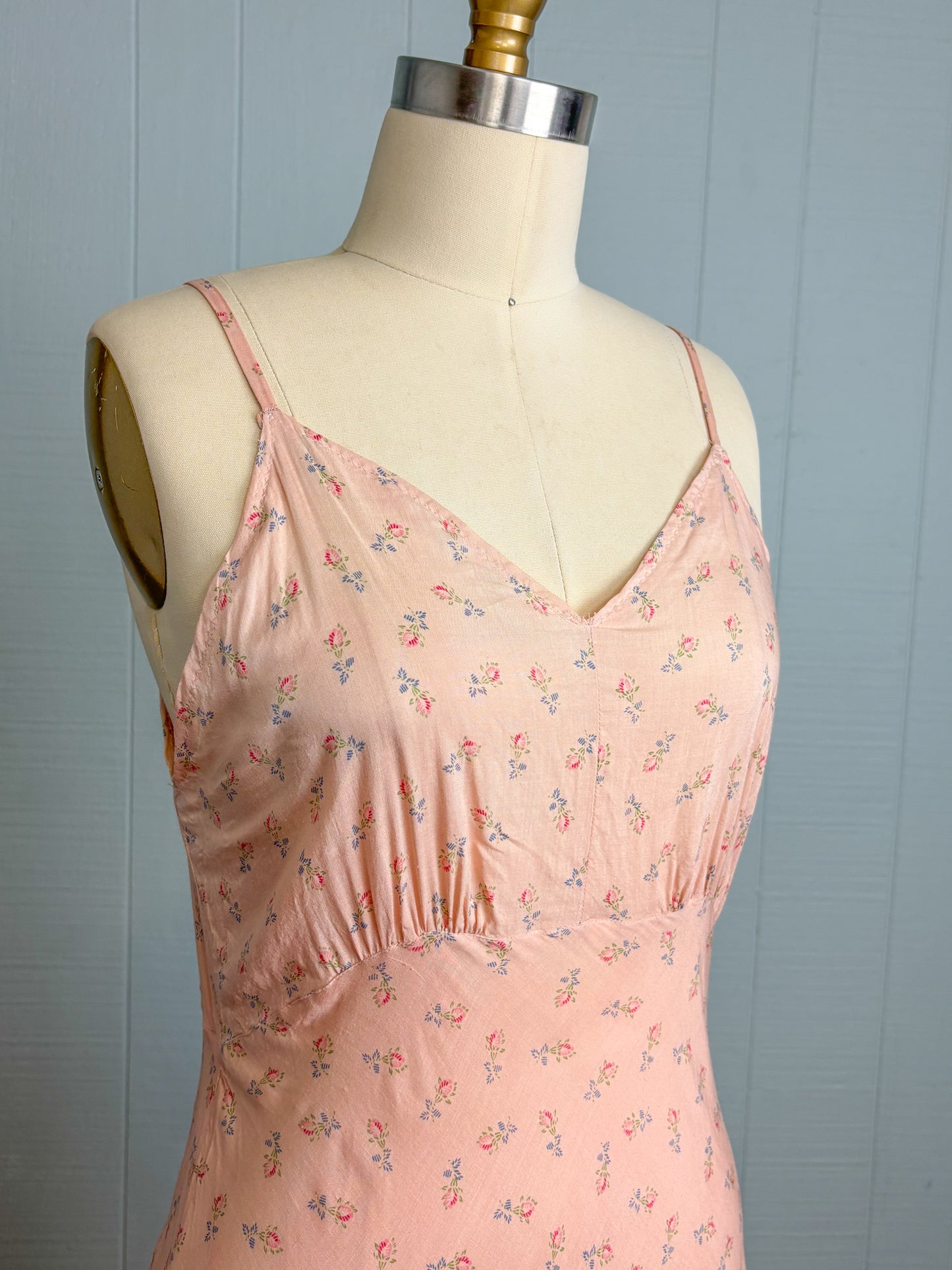 Vintage Dusty Pink Overdyed Bias Floral Slip Dress Nightie