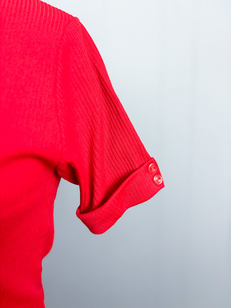 60's 70's Cherry Red Mockneck Short Sleeve Polo Shirt