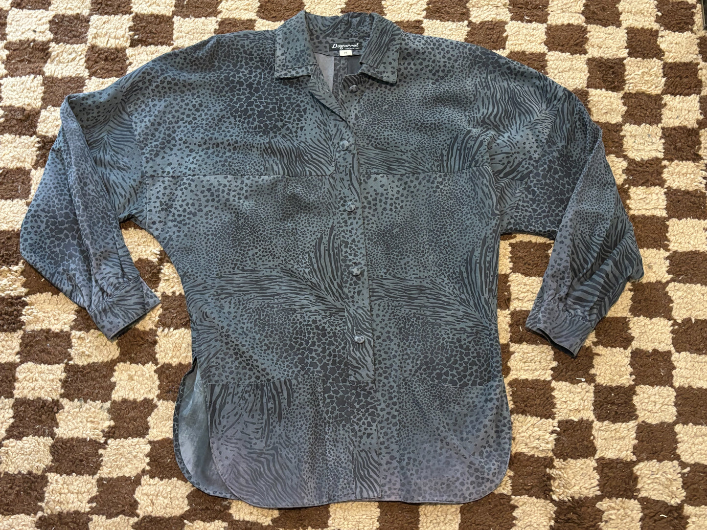 80's Grey Animal Print Leopard Drop Shoulder Shirt Jacket