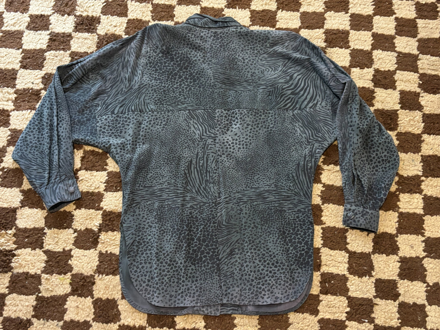 80's Grey Animal Print Leopard Drop Shoulder Shirt Jacket
