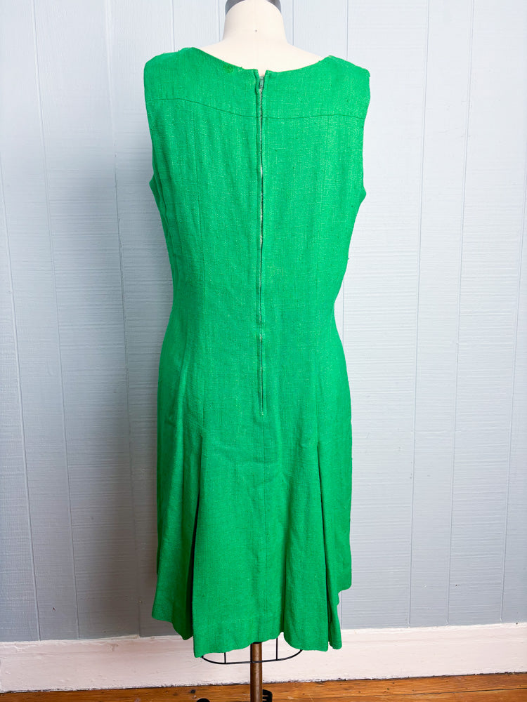 60's Kelly Green Linen Mod Shift Dress