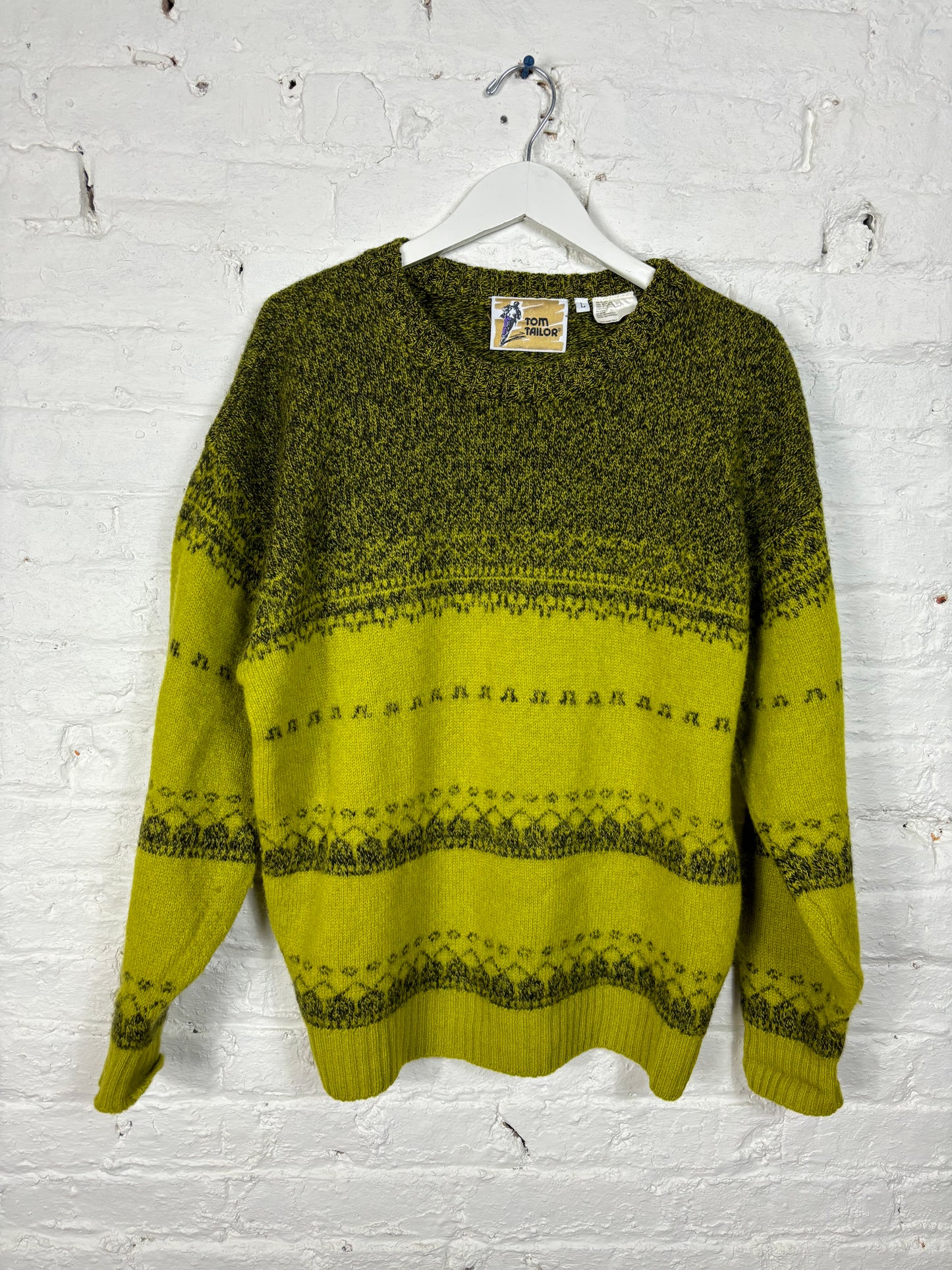 80's 90's Chartreuse Lime Chunky Wool Sweater