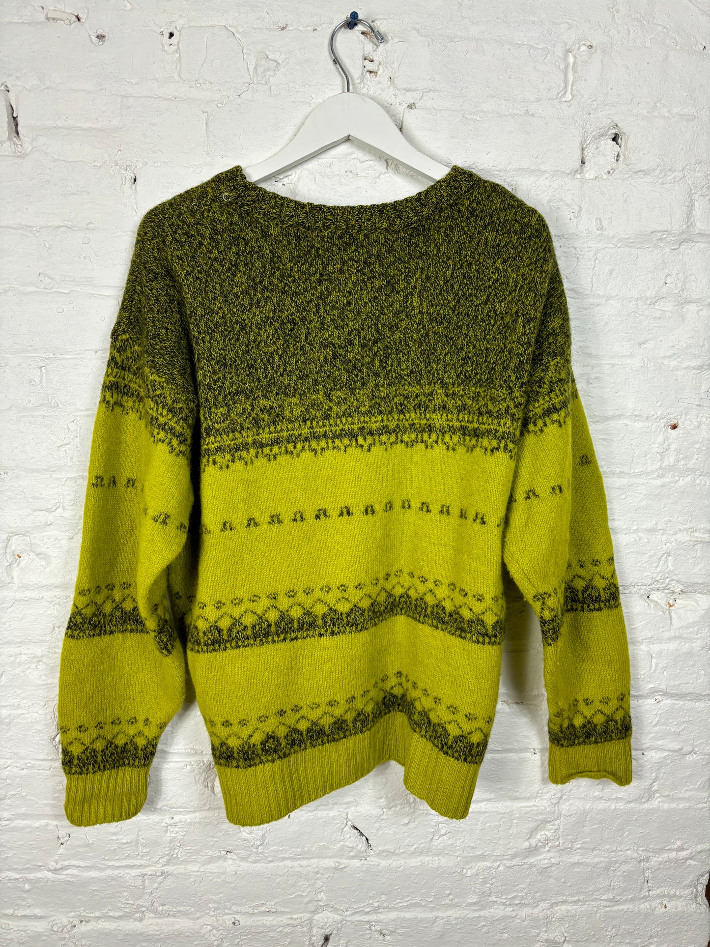 80's 90's Chartreuse Lime Chunky Wool Sweater