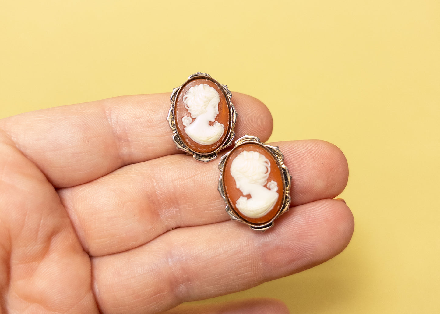 Vintage Dusty Coral Cameo Clip On Earrings