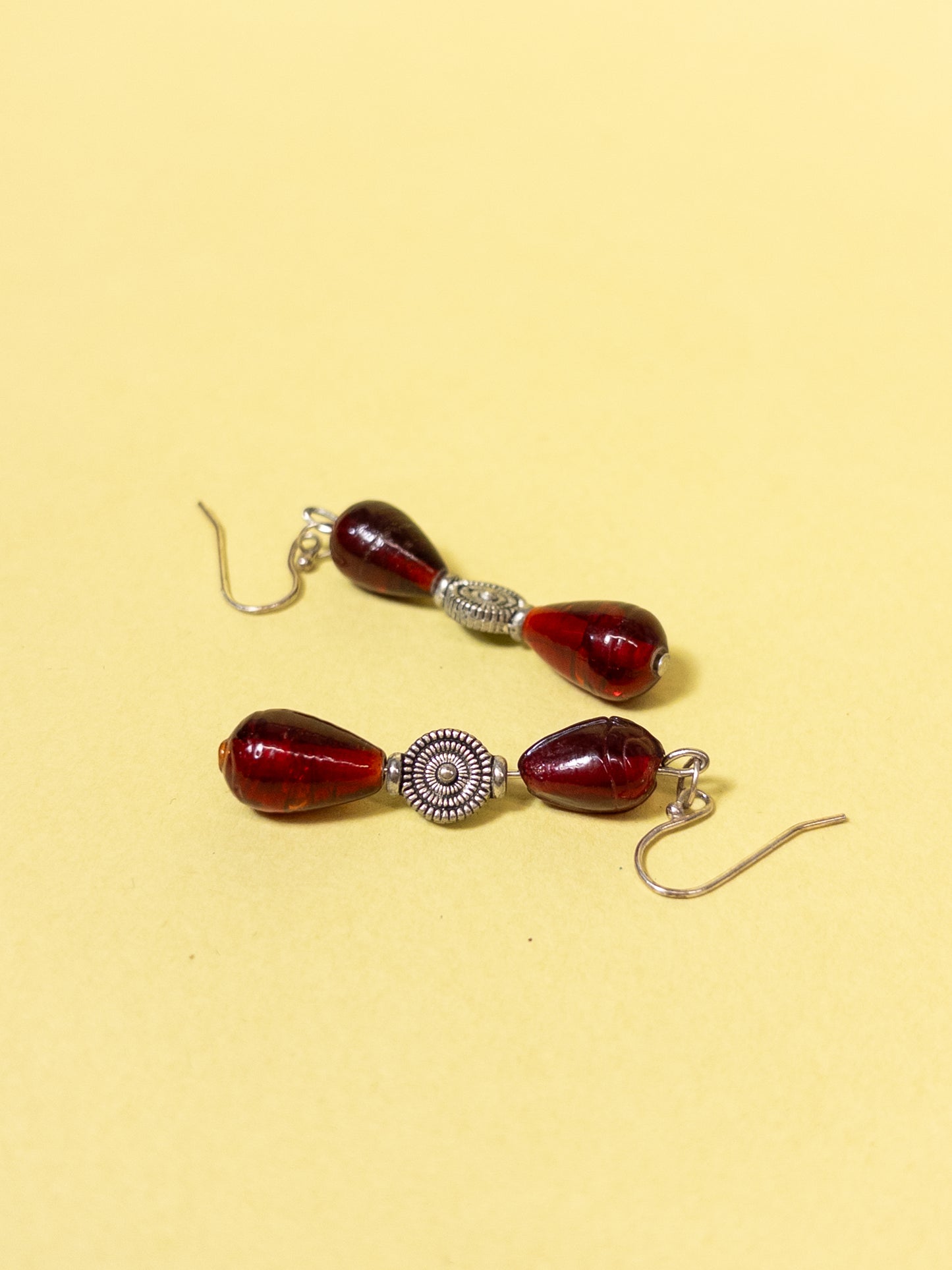 Vintage Wine Red & Silver Dangle Earrings