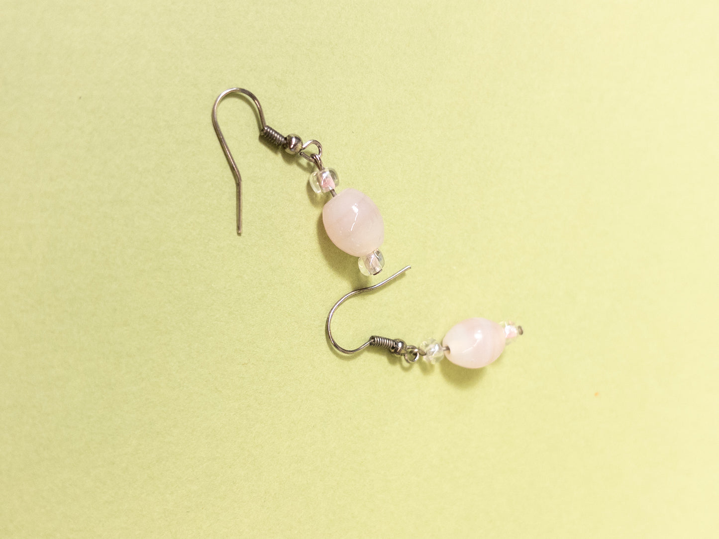 90's 00's Milky Pink Glass Dangle Earrings